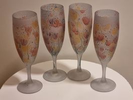 4 Rueven Nouveau Art Glass Sektgläser handbemalt Vintage