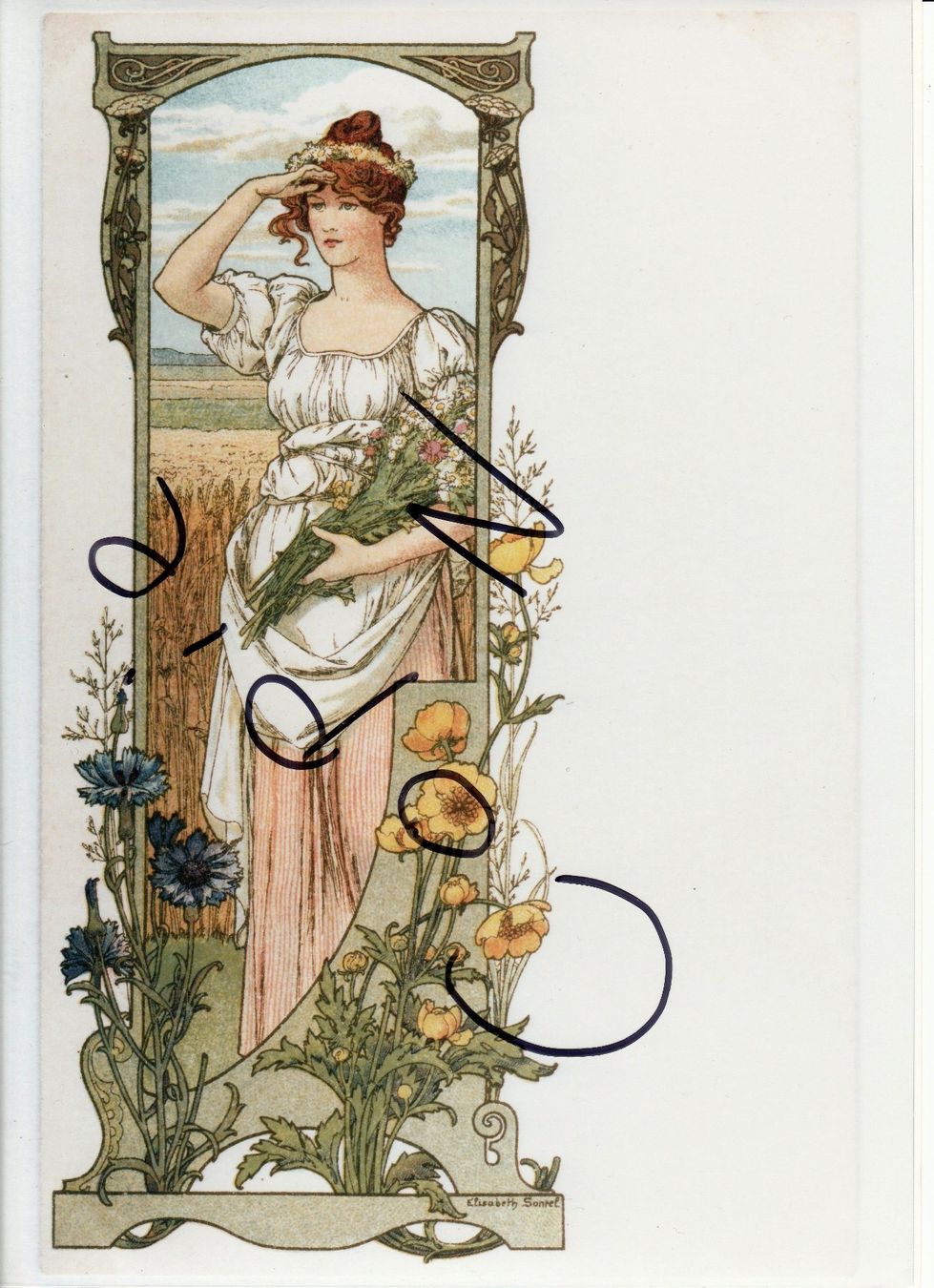 Ansichtskarten: Litho "Fleurs des Eaux" (Wasserblumen) - Elisabeth Sonrel – Gebraucht aus Fällanden von Blausegelfliege