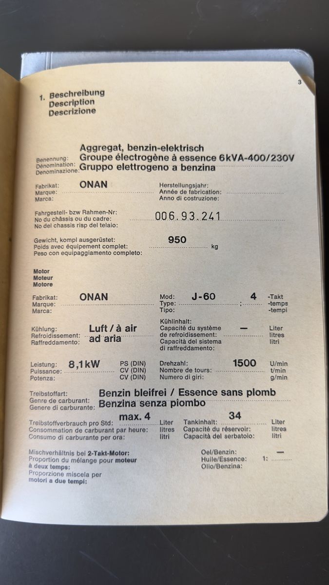 Générateurs de courant: Onan 6KW Strom Generator  – D'occasion à Grossdietwil par Armyhunter 8