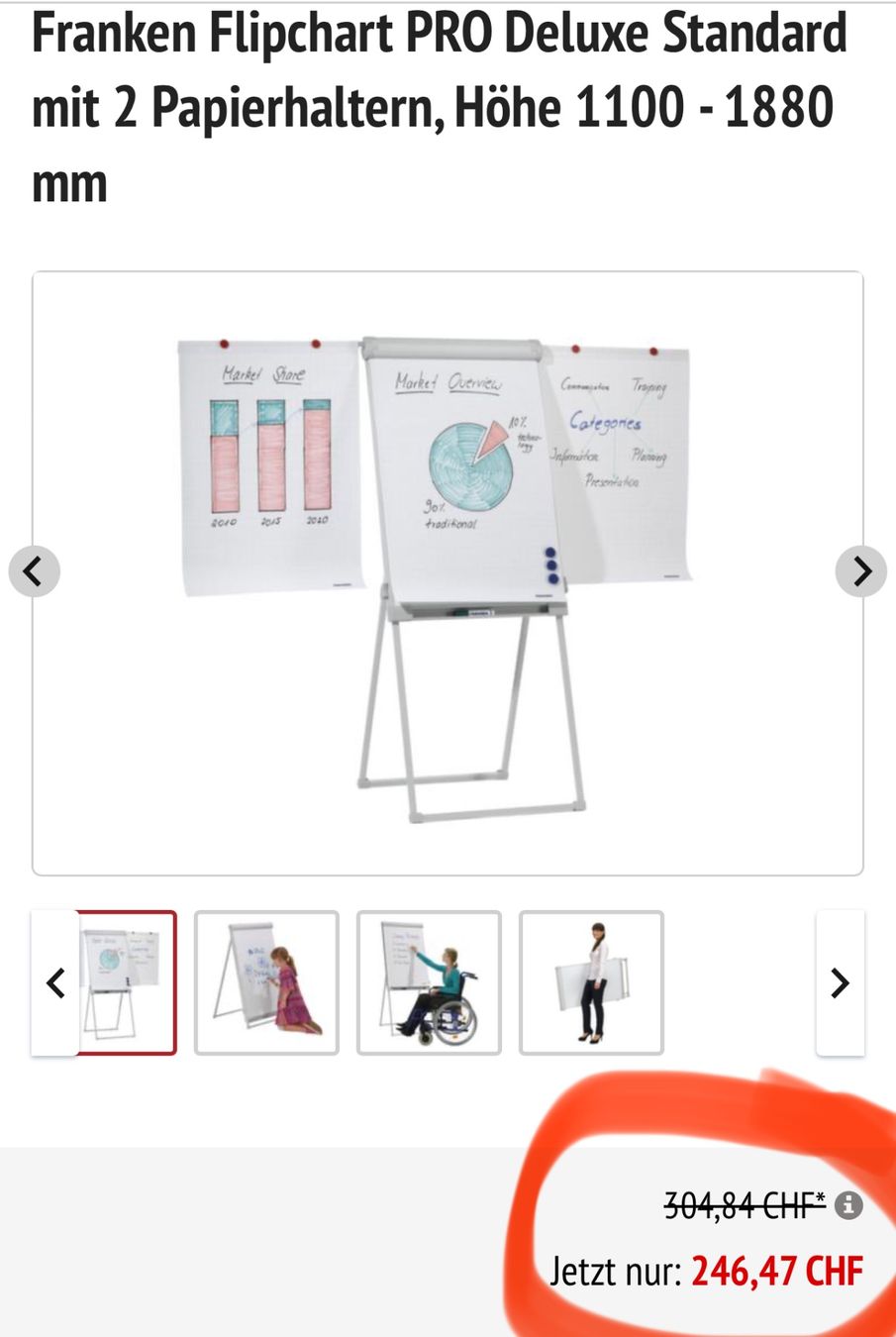 Wandtafeln: Flipchart PRO Deluxe Standard mit 2 Papierhaltern, Höhe 1100 – Neu und originalverpackt aus Necker von liq24
