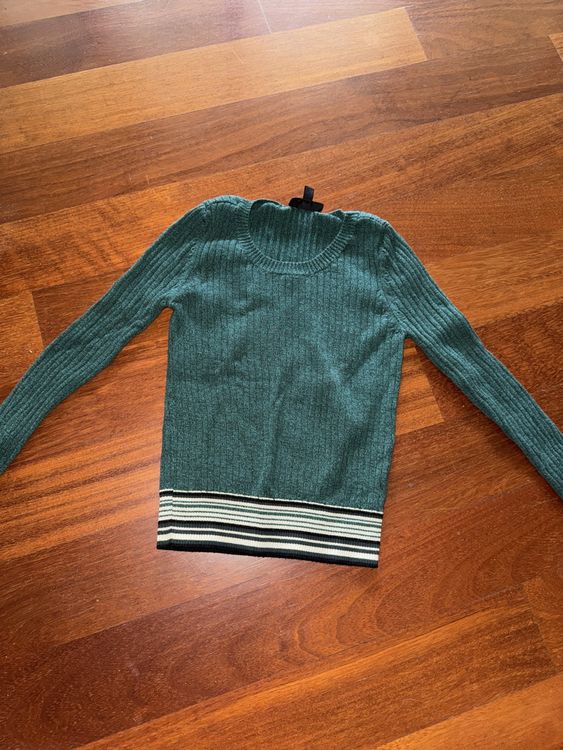 Pull Femme Vert Sapin Promod, Taille M, Col V, Manches Longues - Très Bon état
