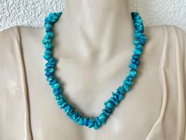 Türkis Edelstein Nugget Collier 42 cm Silberschliesse Unikat