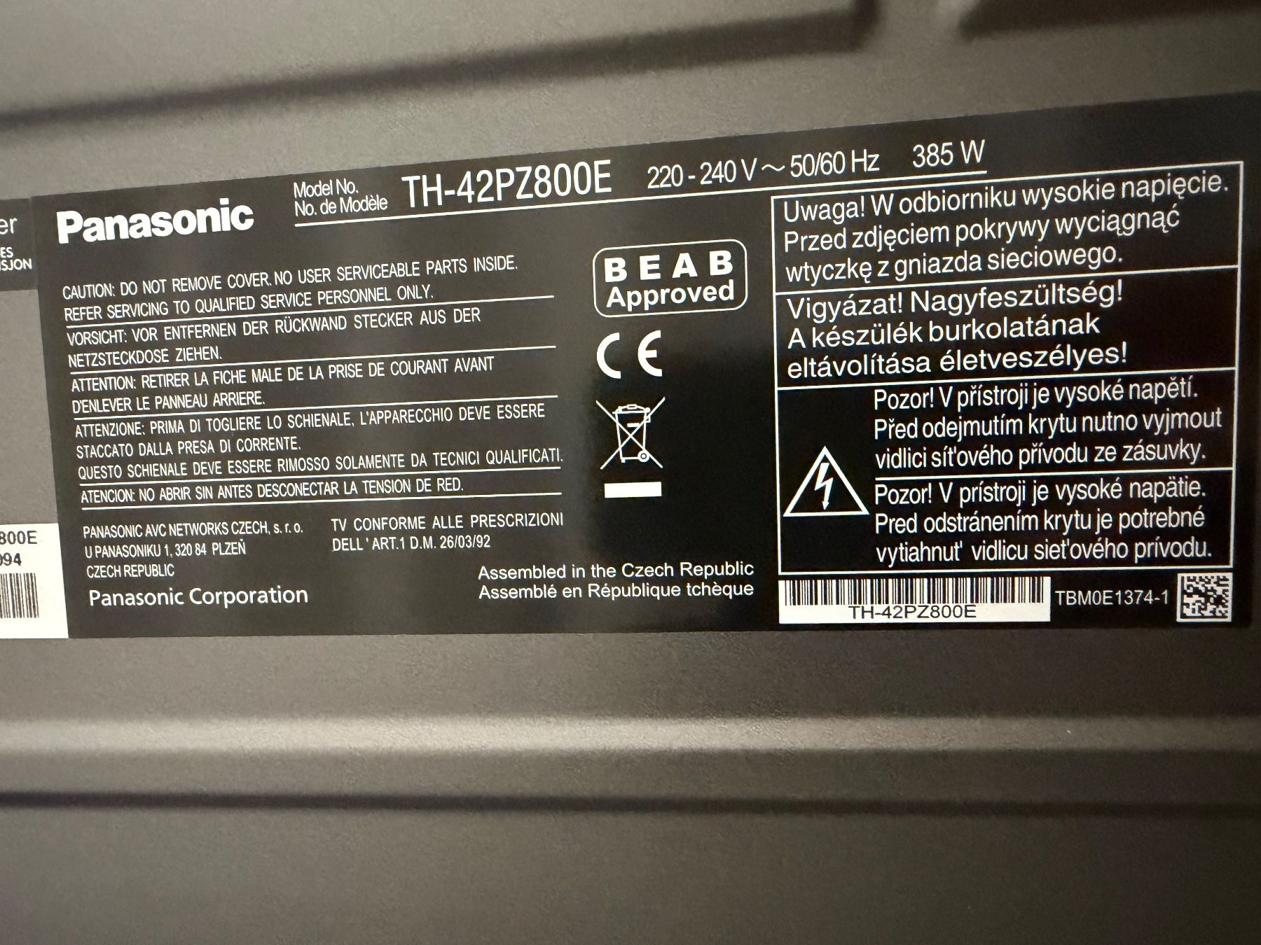 Televisori: Panasonic TH-42PZ800E Plasma-TV – Usato da Erlinsbach venduto da Reinhold 1