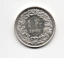 (524) Schweiz, 1 Franken, 1905, Prooflike, top stgl