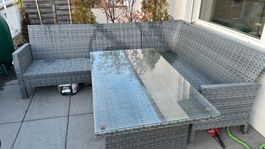 Garten Lounge Set Rattanoptik grau Tisch gebraucht