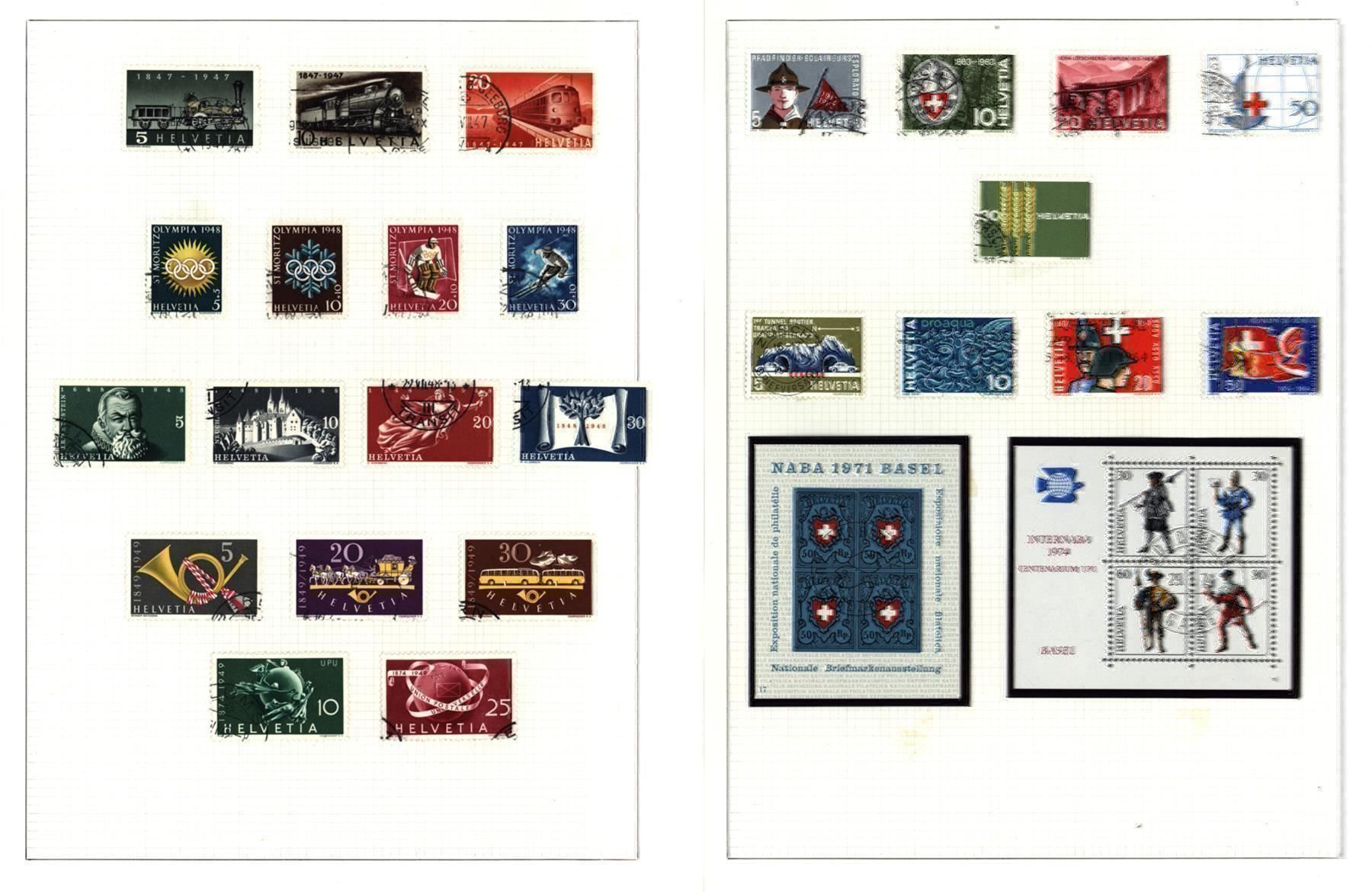Alle Briefmarken: Schweiz Sammlung 6 Seiten (Q360) – Gebraucht aus Seuzach von Philahits 1