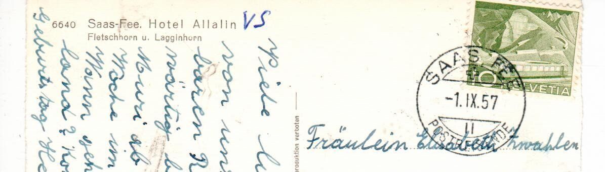 Cartoline postali: Saas Fee Hotel Allalin 1957 – Usato da Wolhusen venduto da Curver9 1