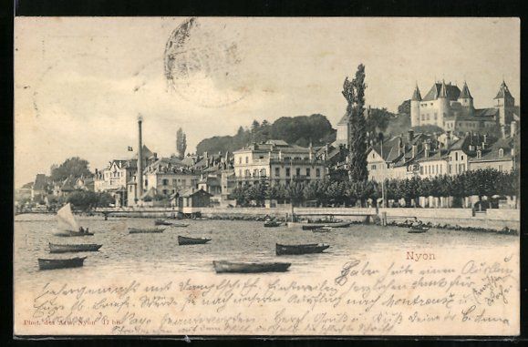 Cartoline postali: AK Nyon, Uferpartie mit Schloss, 1901 – Usato da Berlin venduto da bartko-reher