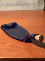 Unique Flattened Blue Glass Bottle With Cork - Decor