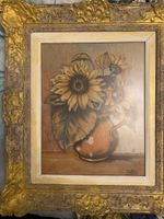 Zeichnung Sonnenblumen, signiert A.Wälti, Goldrahmen