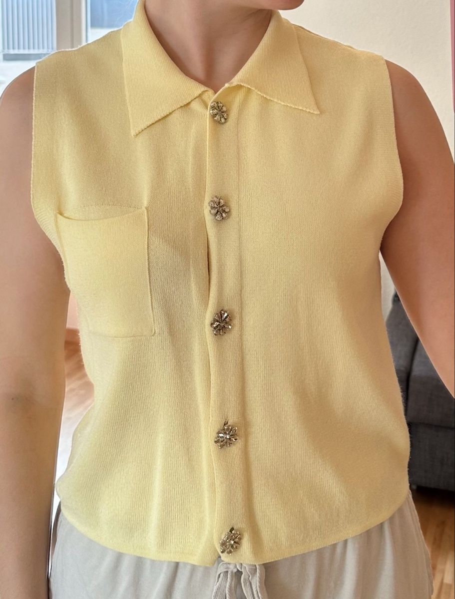 Mango Gilet & Giacche senza maniche: Mango Sleeveless Top Yellow Size S Button Detail Pocket – Nuovo (secondo la descrizione) da Luins venduto da vvs_7kqr