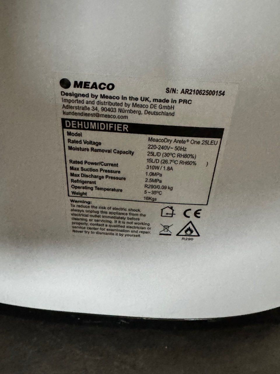 Deumidificatori: Luftentfeuchter  Meaco Arete® One 25L – Usato da Kölliken venduto da Rnini 3