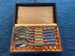6 Dessertlöffel mit Schützenmotiv in Originalschatulle