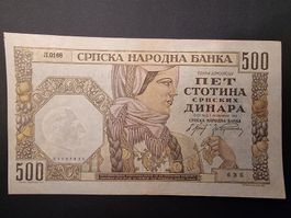 Alte Serbische Banknote 500 Dinara 1941