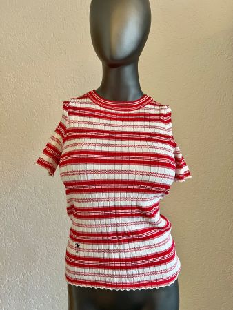 Elegantes Damen Strick Pullover Streifen Weiss Rot Gr S M
