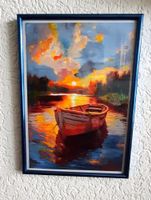 Öl auf Leinwand Sonnenuntergang am See mit Boot🎨🖼️ ...