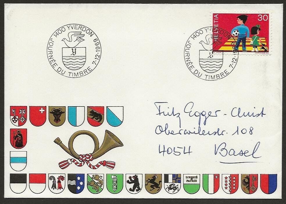 Tutti i francobolli: 1969 Brief Tag der Briefmarke YVERDON – Usato da Arlesheim venduto da kuhnphila