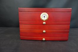 Holz Humidor Zigarrenkiste mit Hygrometer rot, mit Zubehör