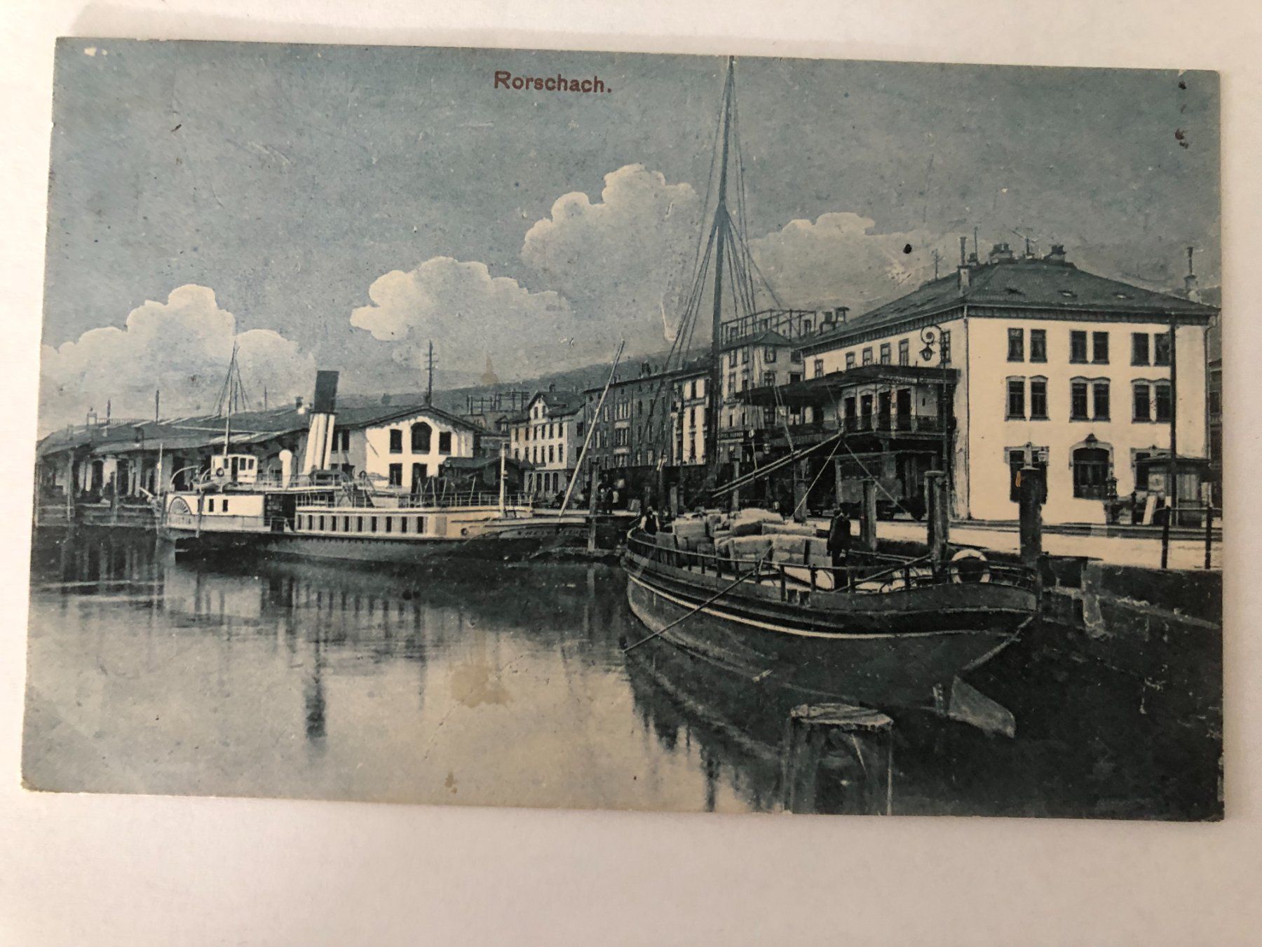 Cartoline postali: Rorschach  - Dampfschiff und Segelboot  1914 – Usato da Pfäffikon ZH venduto da Waltoversand