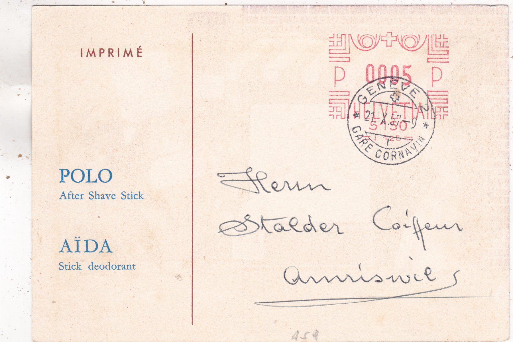 Cartoline postali: Werbekarte  Polo Aida 1957 – Usato da Herisau venduto da Lisegrat2008 1