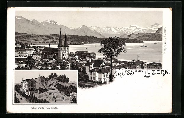 Cartoline postali: Litho Luzern, Ortsansicht, Gletschergart – Usato da Berlin venduto da bartko-reher
