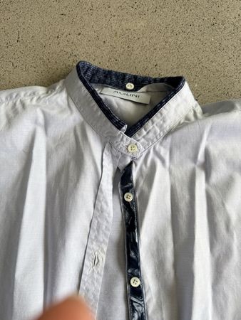 Aligni hellblaue Bluse mit Samtbesatz, Gr 42