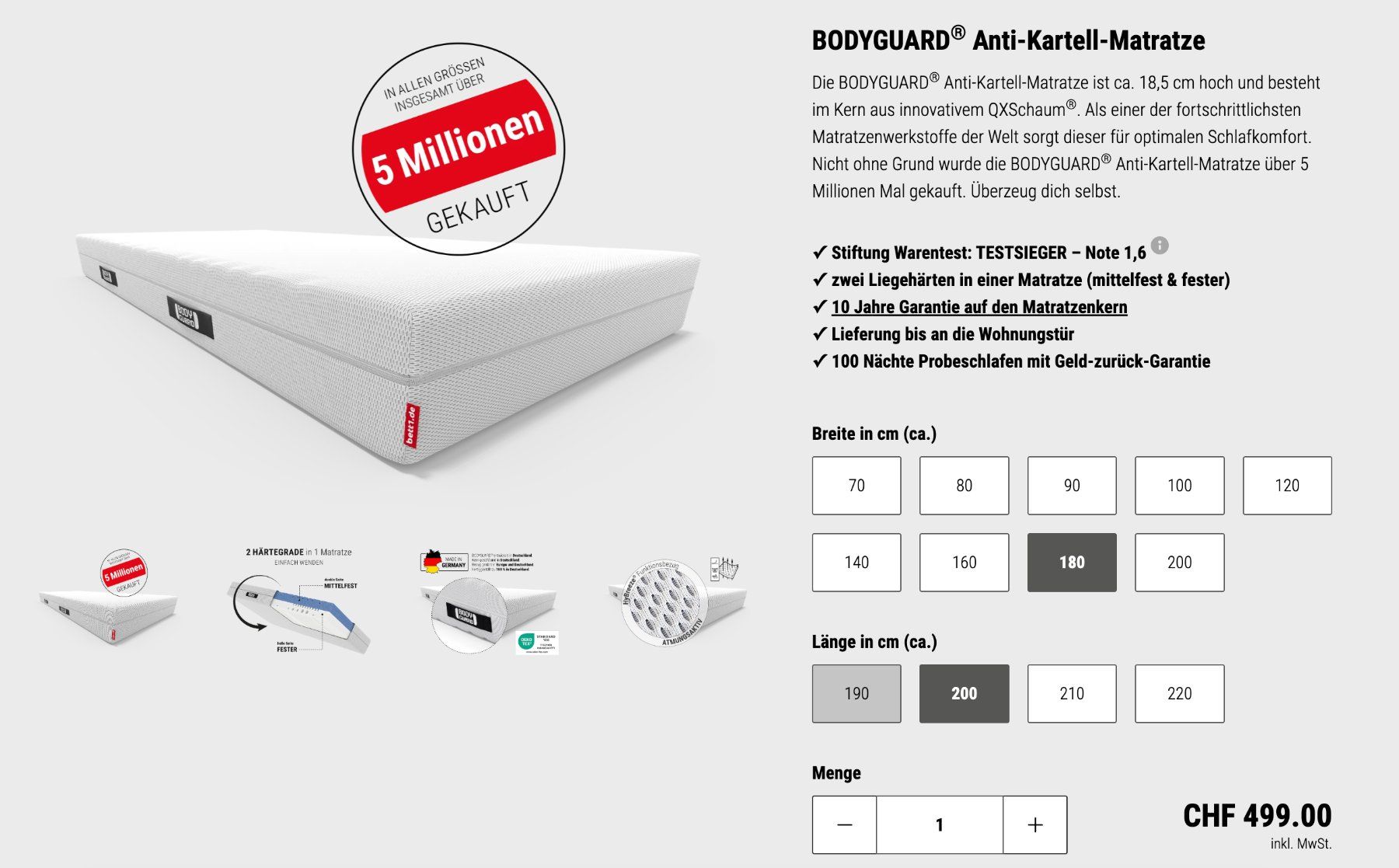 Materassi: Bodyguard Kingsize Matratze von Bett1 – Usato da Luzern venduto da cla_k79r