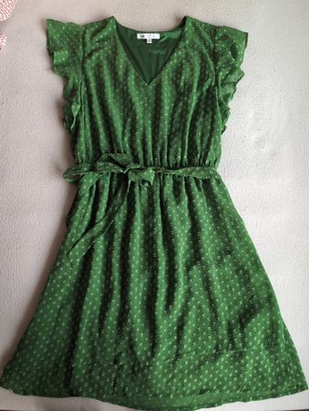 DR2 Green Summer Dress, Size M, Ruffle Sleeve, Swiss Made