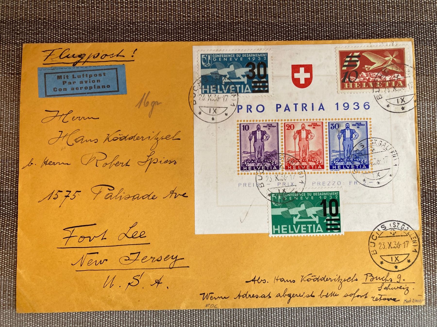 Tutti i francobolli: FDC Pro Patria Block von 1936 , Flugpost , Kat. 2000.-- – Usato da Aesch BL venduto da Geowaz
