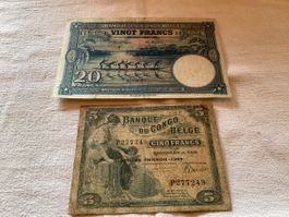 Congo Belge 2 billets banque 1940 et 1946 en lot