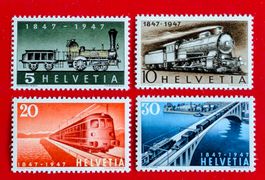 100 JAHRE SCHW. EISENBAHNEN SATZ 277 - 280 1947** POSTFRISCH