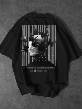 T-Shirt Noir Design Papillons & Citation