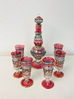 Vintage 7er-Set Karaffe mit passenden Gläsern – mit Goldrand