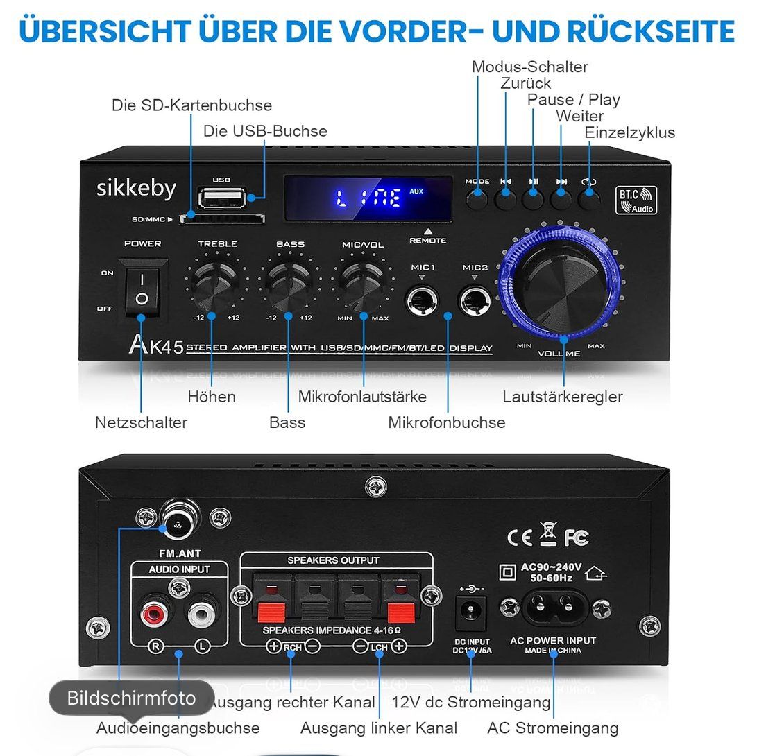 Amplificatori: HiFi Empfänger/Verstärker mit Bluetooth AK45 Mini Stereo – Nuovo (secondo la descrizione) da Hinwil venduto da Hadli 5