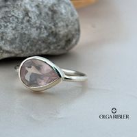 Rosenquarz Ring – Sterling Silber - Grösse 56
