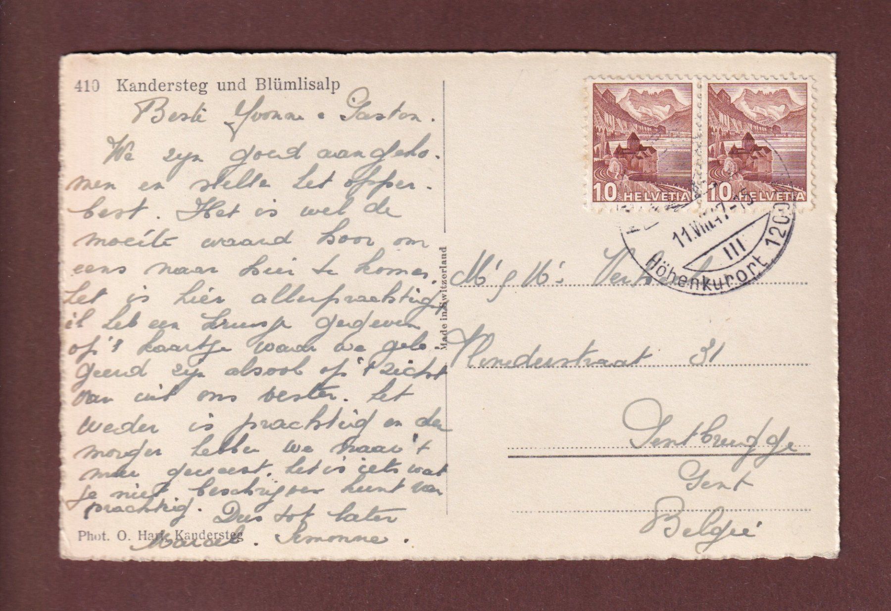 Ansichtskarten: KANDERSTEG - Blümlisalp - 1947 – Gebraucht aus Pully von nicecards-shop 1