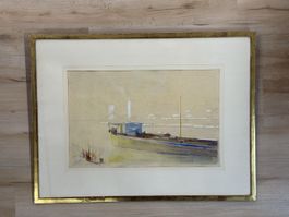 Tolles altes Aquarell „Alter Tanker St. Johann Basel“ Gnirs