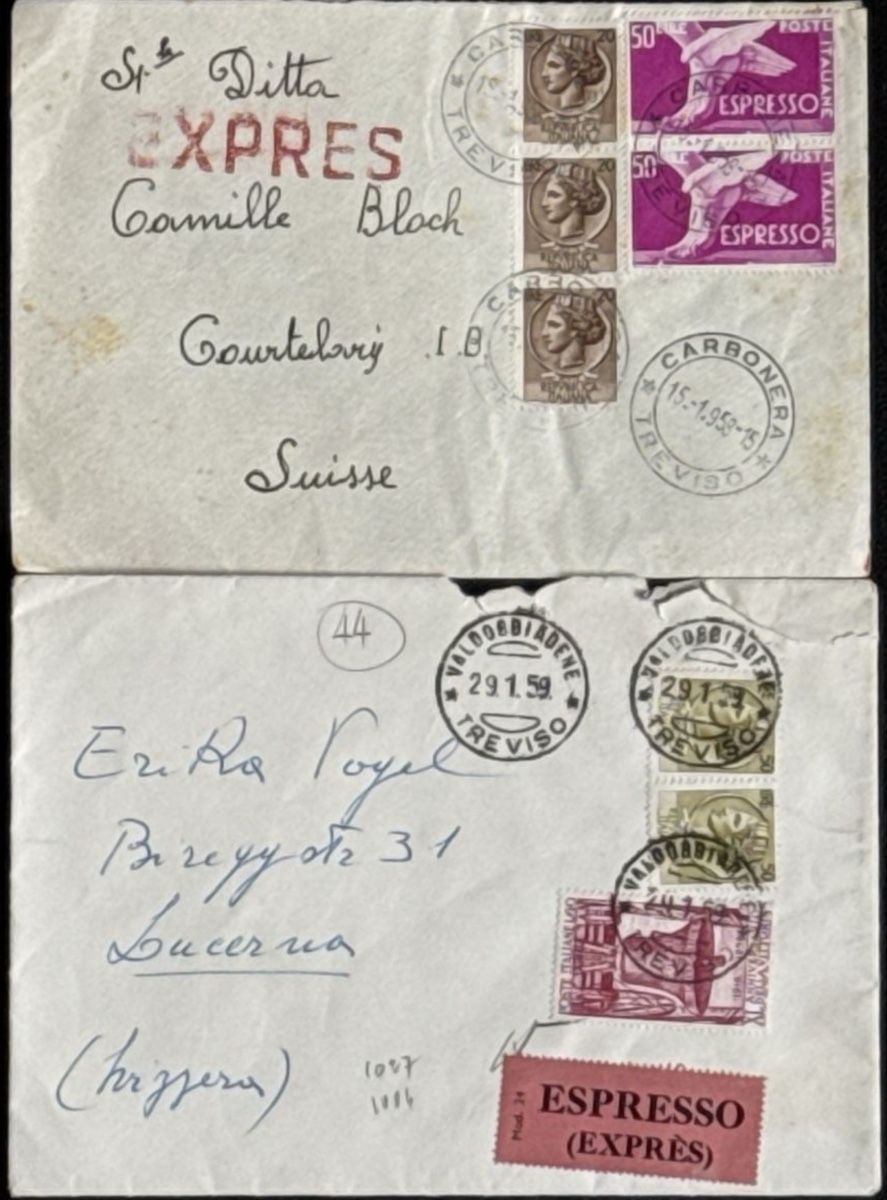 Alle Briefmarken: 2 Historische Italien Expressbriefe Schweiz – Gebraucht aus birsfelden von tim0444