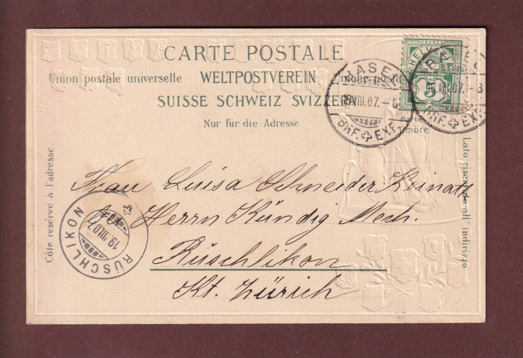 Cartoline postali: BASEL - Kaserne - 1907 Präge – Usato da Pully venduto da nicecards 1