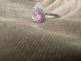 Pinker Tropfenring, neuwertig, Grösse 8-9 , Silbrig 💍