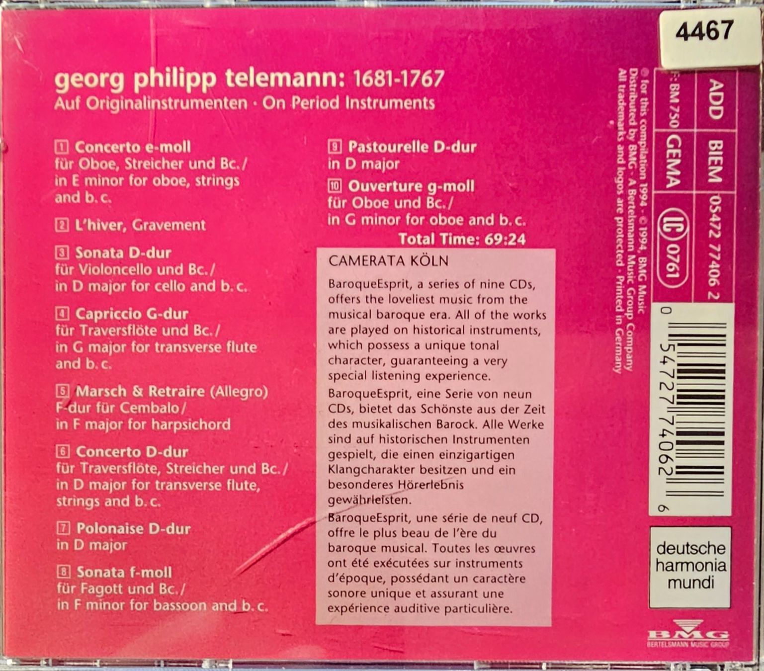 CD: Camerata Köln – Baroque Esprit – Usato da Wahlen b. Laufen venduto da Cg10 1