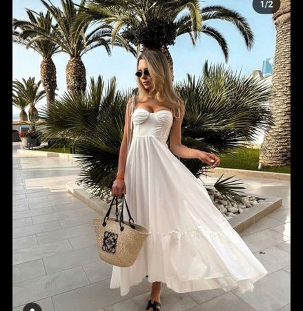 Virales Sommerliches Zara Kleid, weiss, Grösse M, Bustiertop