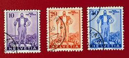 PRO PATRIA WEHRANLEIHE ARMAILLI SATZ 2-4 SCHÖNE STEMPEL 1936