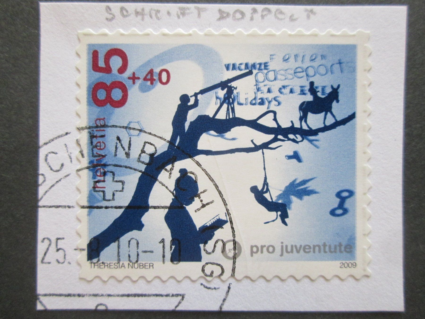 Alle Briefmarken: Farbverschiebung/doppelte Schrift, PJ394B, einz. bek. Ex.TOP – Gebraucht aus Rapperswil SG von designandmore