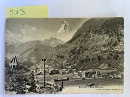 alte Ansichtskarte Zermatt mit Matterhorn, 1907 mit Stempel