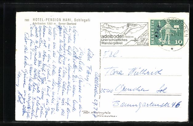 Cartoline postali: Adelboden, Hotel-Pension Hari, Schlegeli – Usato da Berlin venduto da bartko-reher 1