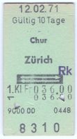 Billette Chur - Zürich mit Rk gestempelt