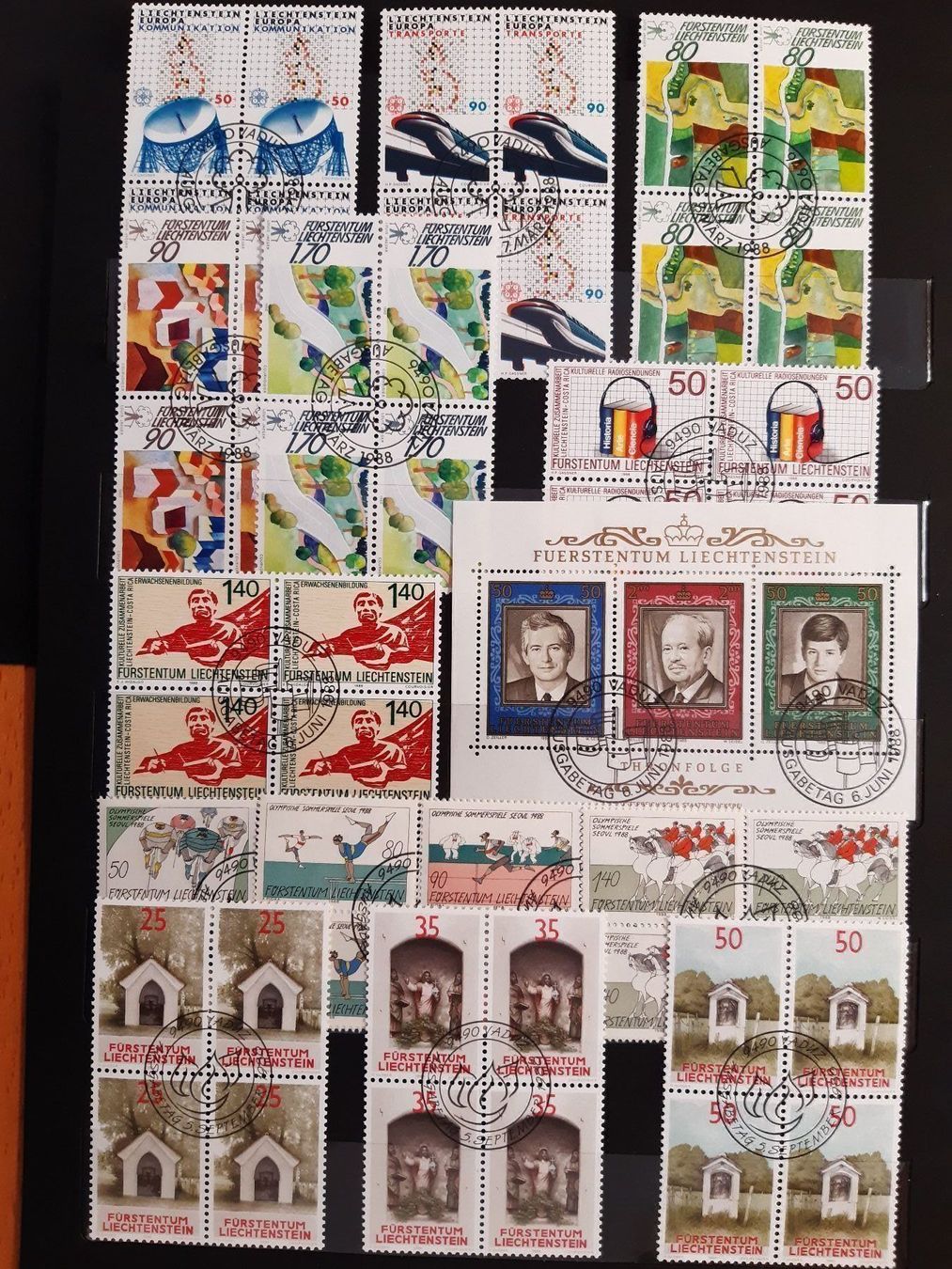 Tutti i francobolli: Liechtenstein 4er Blocks 1988 – Usato da Confignon venduto da Alfda2000