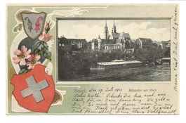 Basel - Stadt - Münster mit Pfalz - Rhein - Präge-Litho 1903