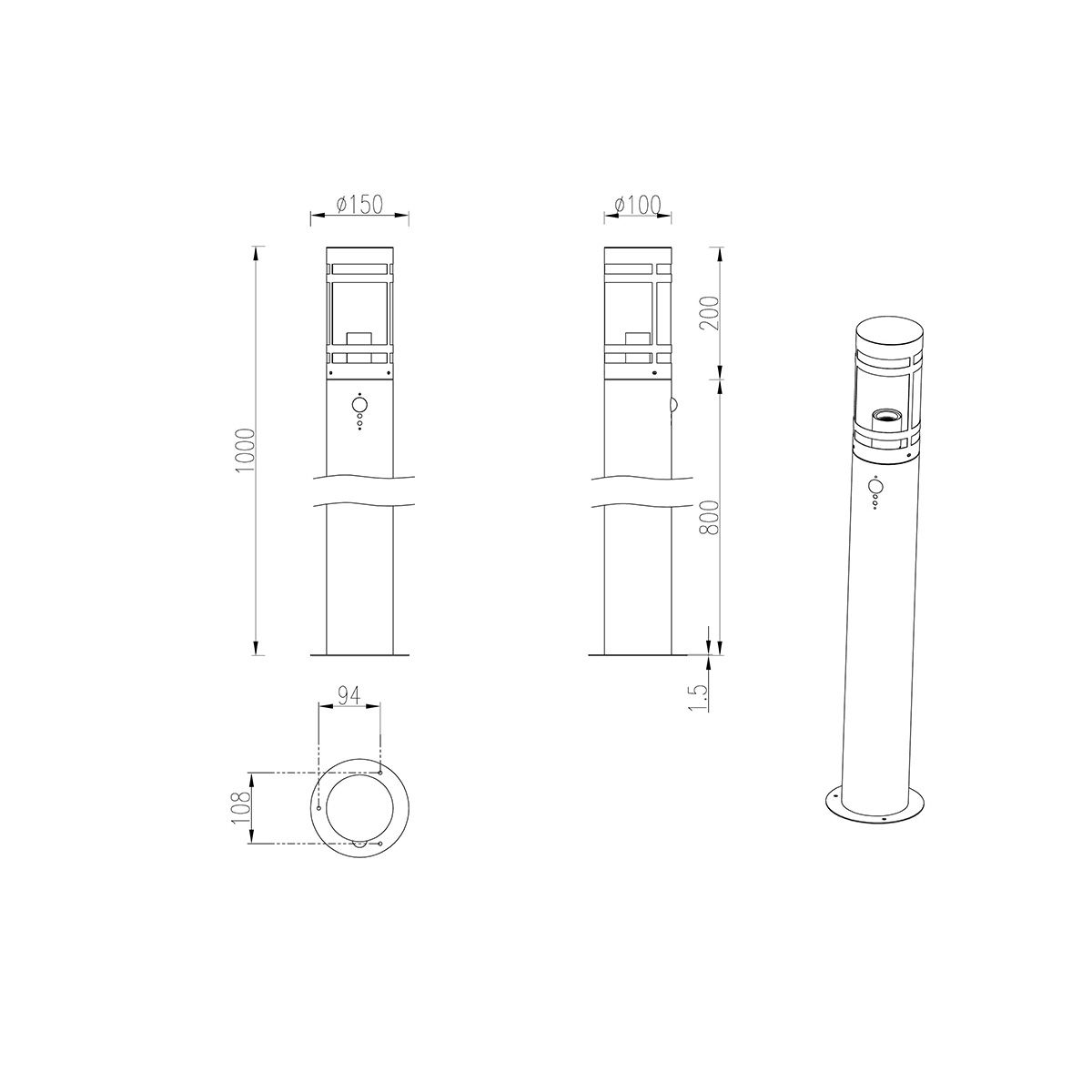 Lampade: Aussen Stehleuchte, Pfosten, 100 cm Höhe – Nuovo (secondo la descrizione) da Kreuzlingen venduto da Smart-Light 3